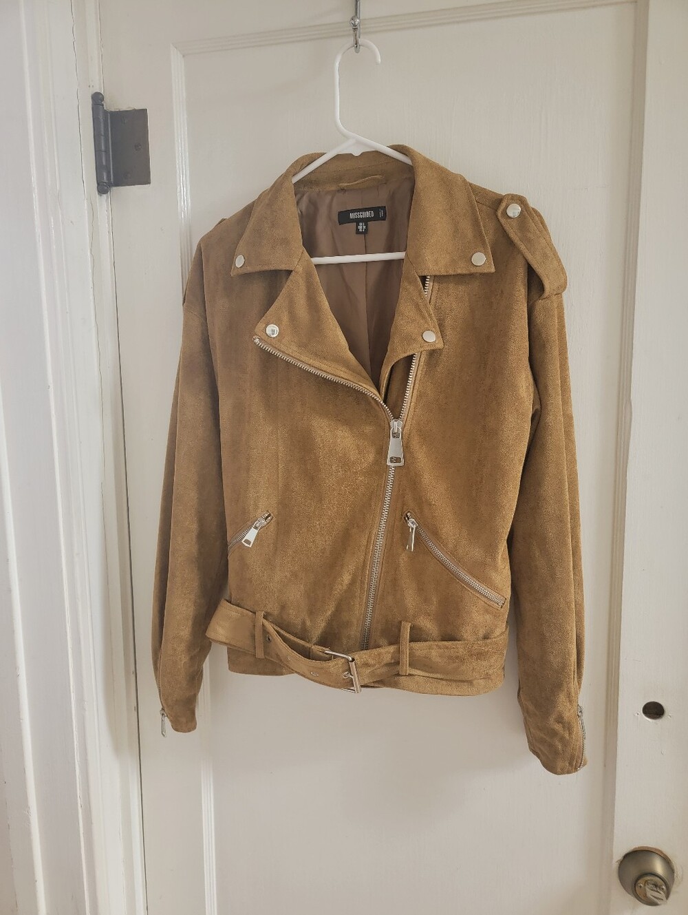 Missguided Suede Like Moto Jacket - Tan